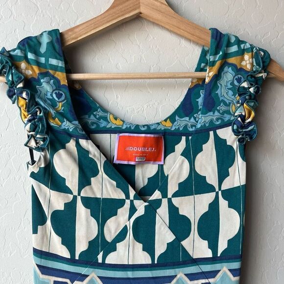 La DoubleJ Dress Pimento Blue Printed V-Neck Short Sleeve Maxi Dress Size XS - Picture 4 of 13